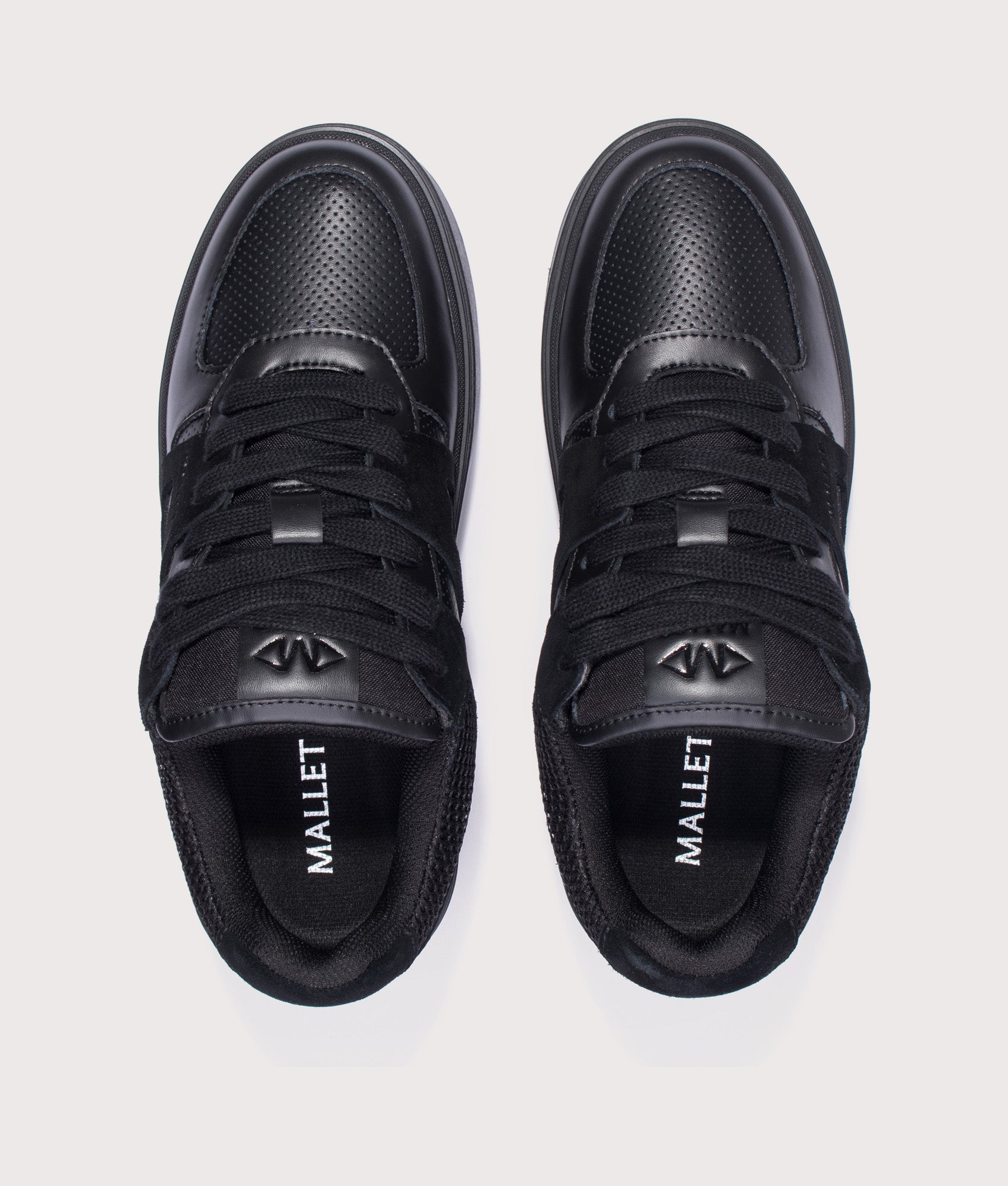 Mallet Fenchurch Trainers in Triple Black at EQVVS Menswear. Top shot.