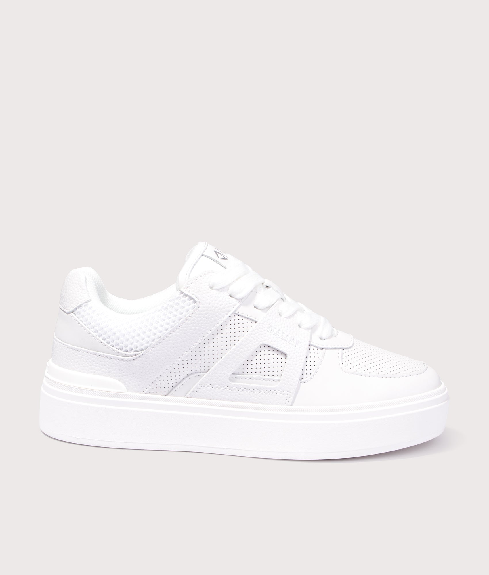 Mallet Fenchurch Trainers in Triple White at EQVVS Menswear. Side shot.