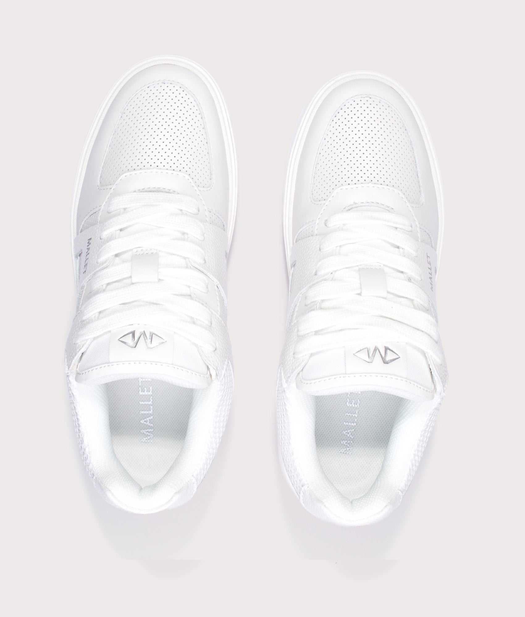 Mallet Fenchurch Trainers in Triple White at EQVVS Menswear. Top shot.
