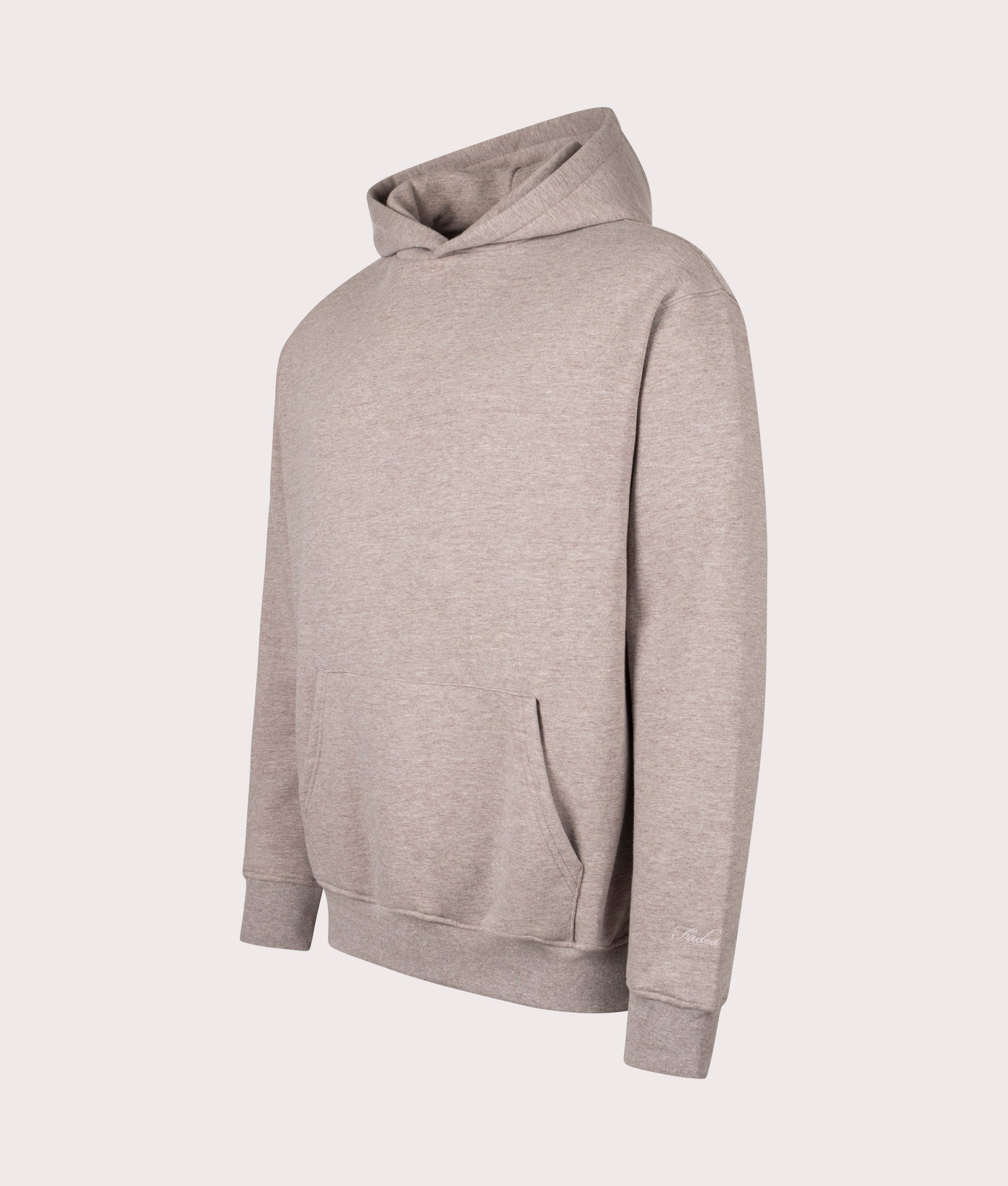 FADED Box Fit Hoodie in Brown Marl at EQVVS Menswear. Angled front shot. 