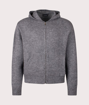 FADED Knitted Full Zip Hoodie in Charcoal Marl at EQVVS Menswear. Front Shot.