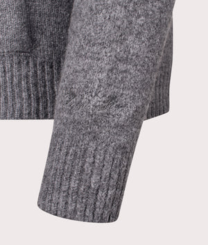 FADED Knitted Full Zip Hoodie in Charcoal Marl at EQVVS Menswear. Detail shot.