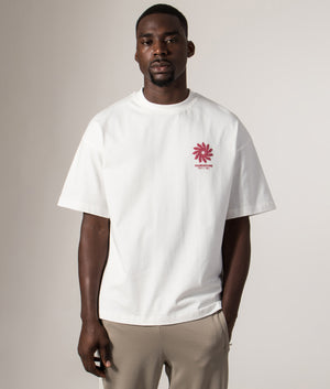 Faded Relaxed Fit Tribal Flower T-Shirt in Off White at EQVVS Menswear. Model front shot.