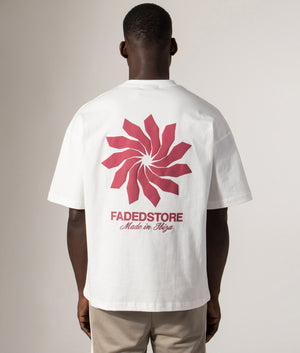 Faded Relaxed Fit Tribal Flower T-Shirt in Off White at EQVVS Menswear. Model back shot.