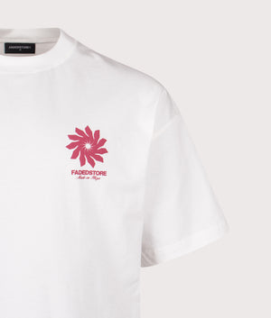Relaxed Fit Tribal Flower T-Shirt in Off White| Faded | Shot at EQVVS | Front detail shot 