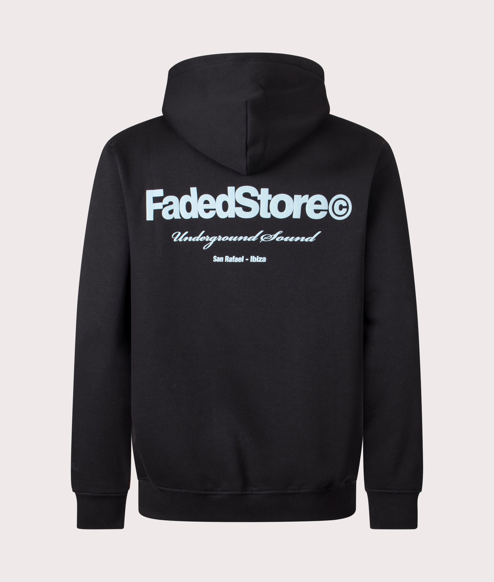 Faded Core Back Print Hoodie in Black at EQVVS Menswear. Back shot.