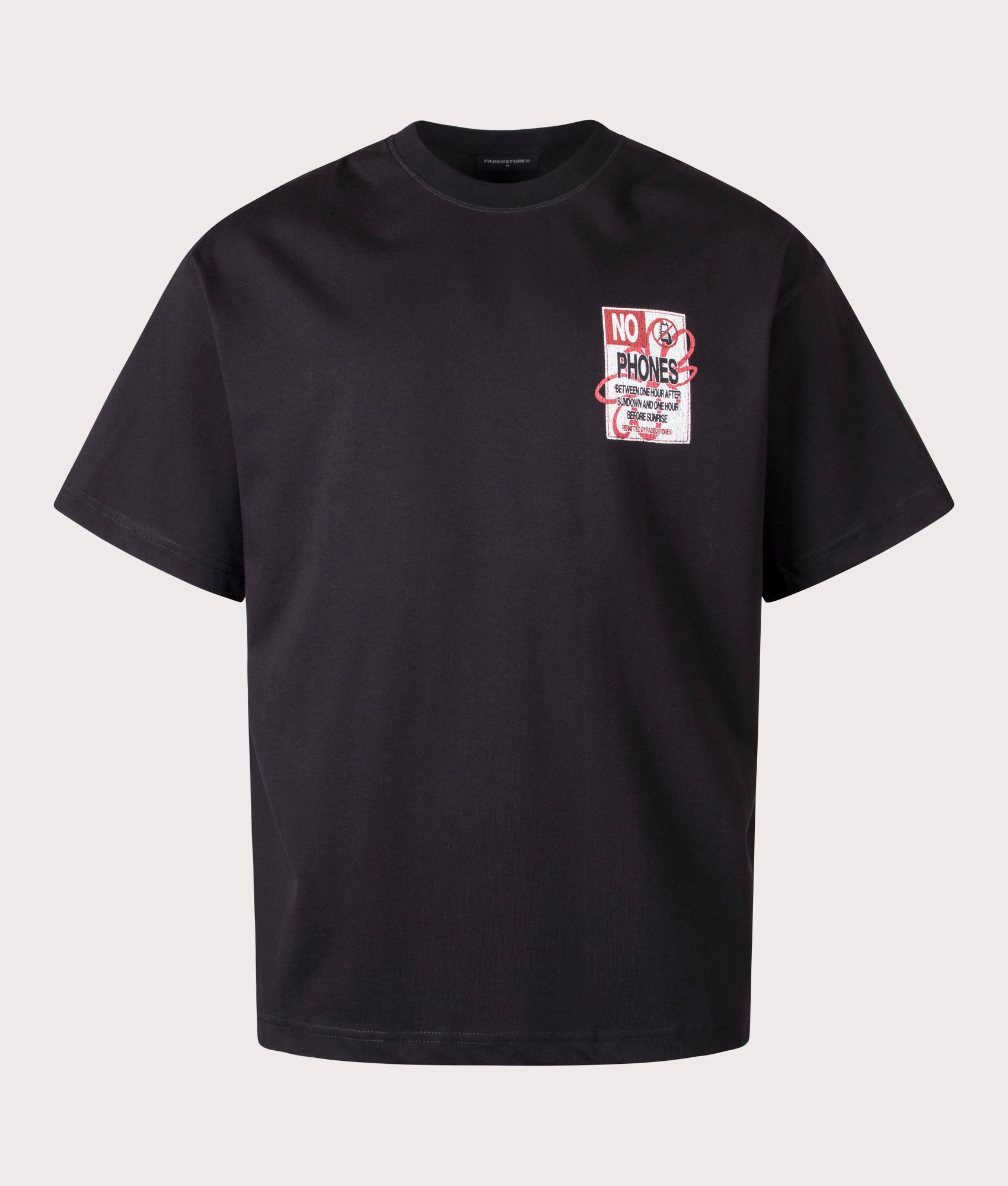 FADED No Phones T-shirt in Black at EQVVS Menswear. Front Shot.