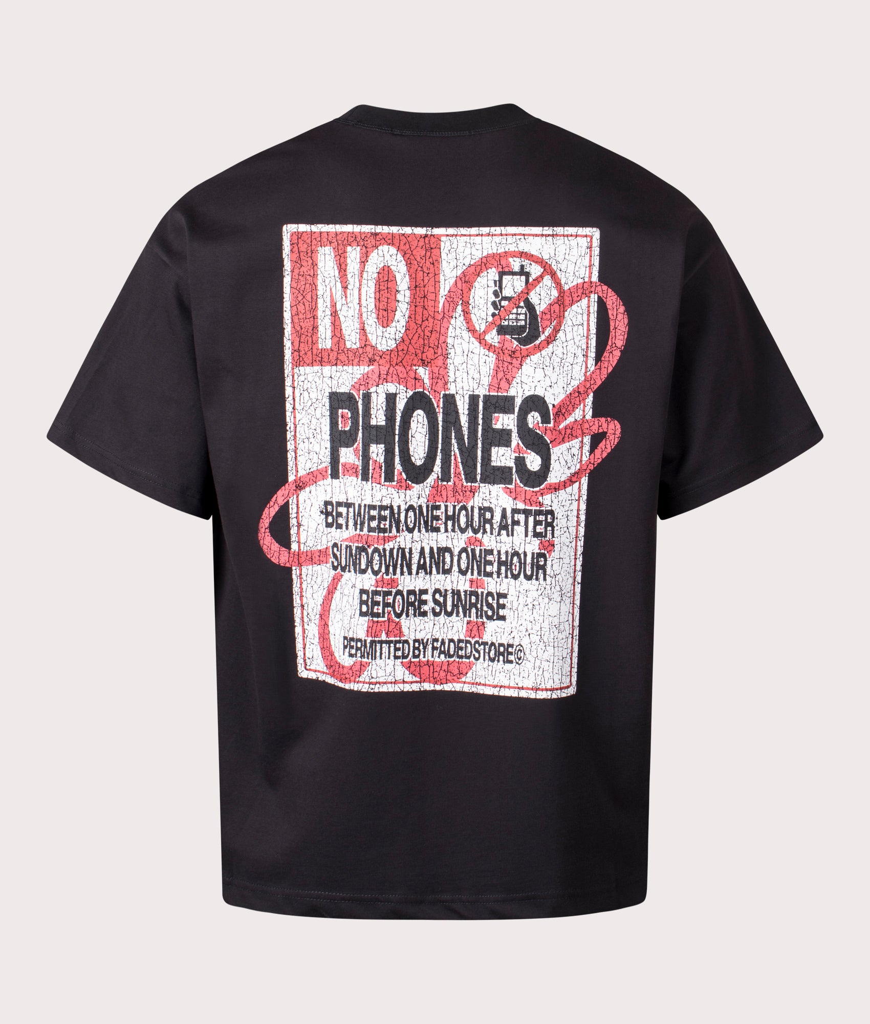 FADED No Phones T-shirt in black at EQVVS Menswear. Back shot.