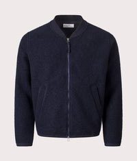 Wool Zip Bomber Jacket: Navy 