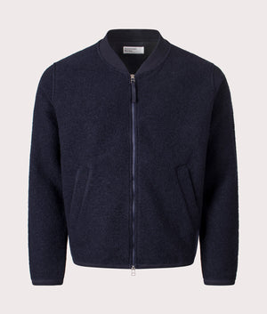 Wool Zip Bomber Jacket in Navy | Wool Blend | Universal Works | EQVVS | Front shot 