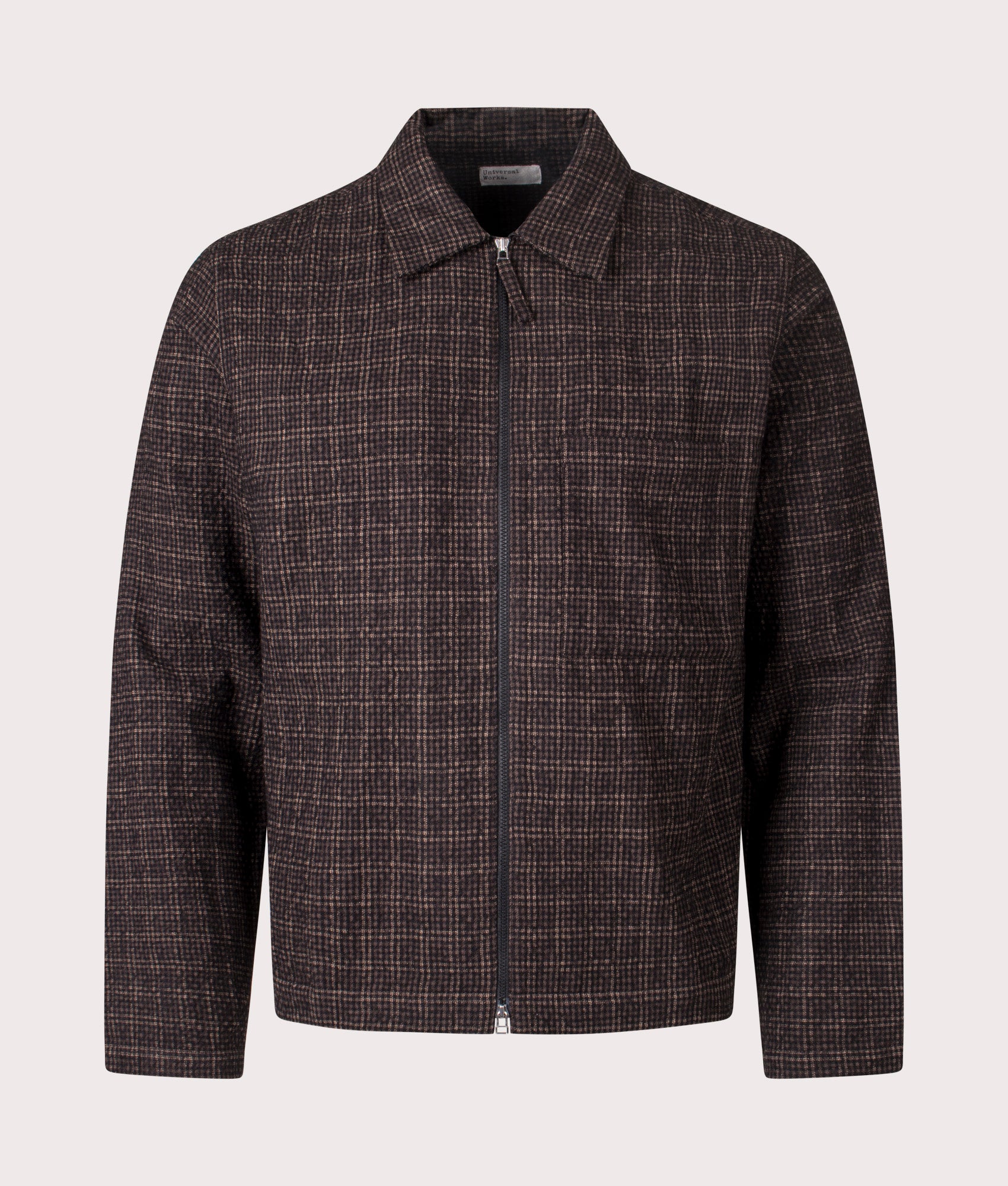 Cedar Check Zip Shirt in Brown | Wool Blend | Universal Works | EQVVS | Front shot 