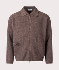 Relaxed Fit Wool Zip Cardigan: Brown 