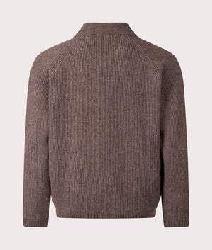 Zip Cardigan in Brown. Recycled wool blend | Universal Works | Shot at EQVVS | Back shot 