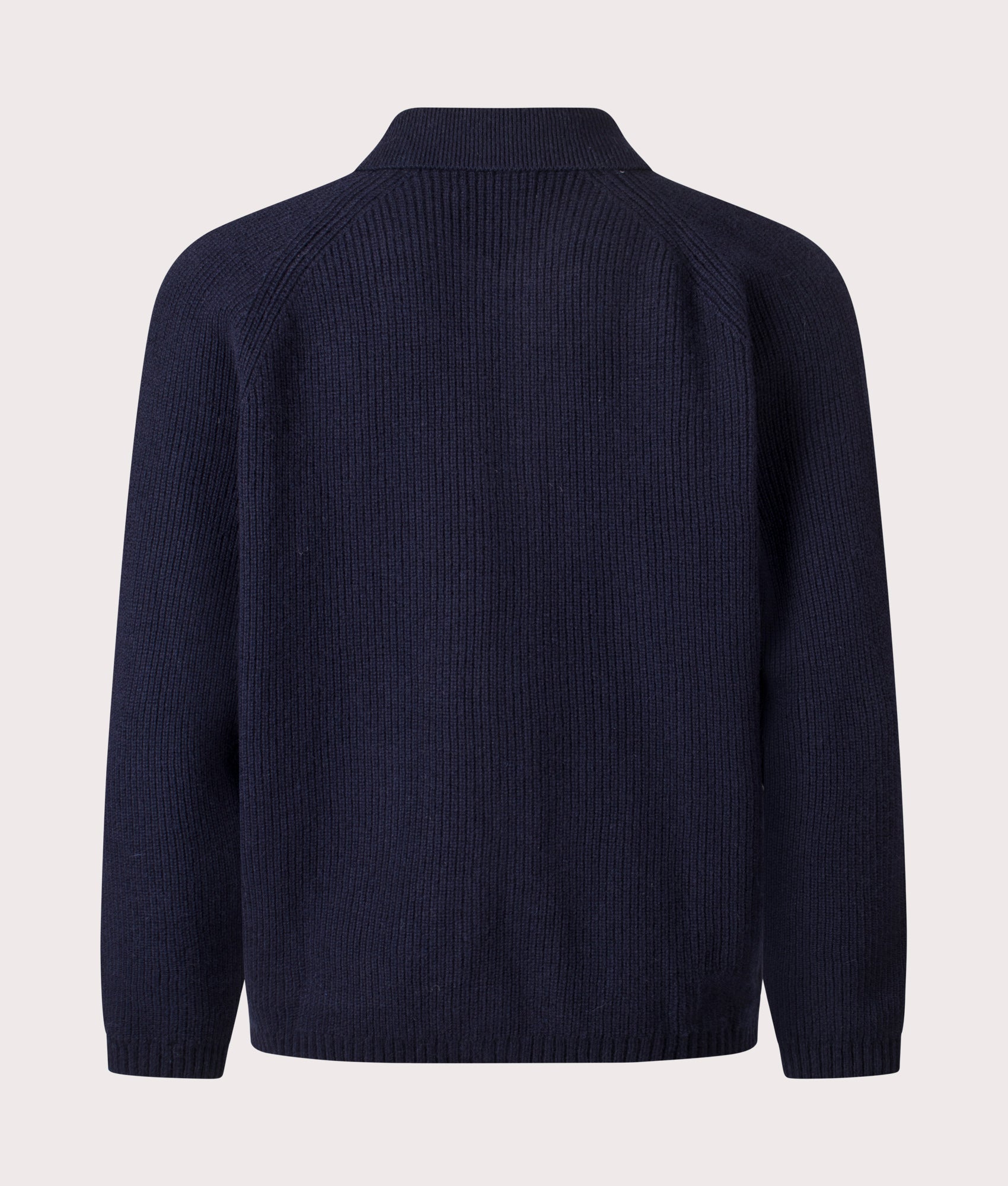 Relaxed Fit Wool Zip Cardigan in Navy | Wool Blend | Universal Works | EQVVS | Back shot 