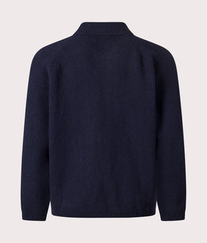 Relaxed Fit Wool Zip Cardigan in Navy | Wool Blend | Universal Works | EQVVS | Back shot 