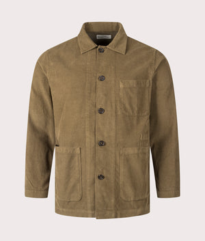 Bakers Overshirt in Khaki. 100% Organic Cotton  | Universal Works | Shot at EQVVS | Front shot 