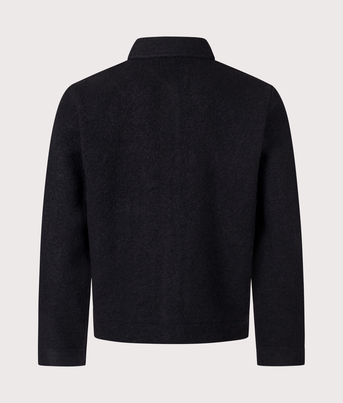 Universal Works Uniform Jacket in Black at EQVVS Menswear. Back shot.