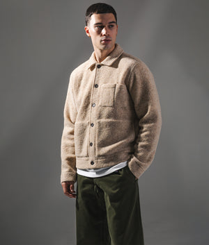 Uniform Jacket in Fawn. Wool-blend | Universal Works | Shot at EQVVS | Front model shot 