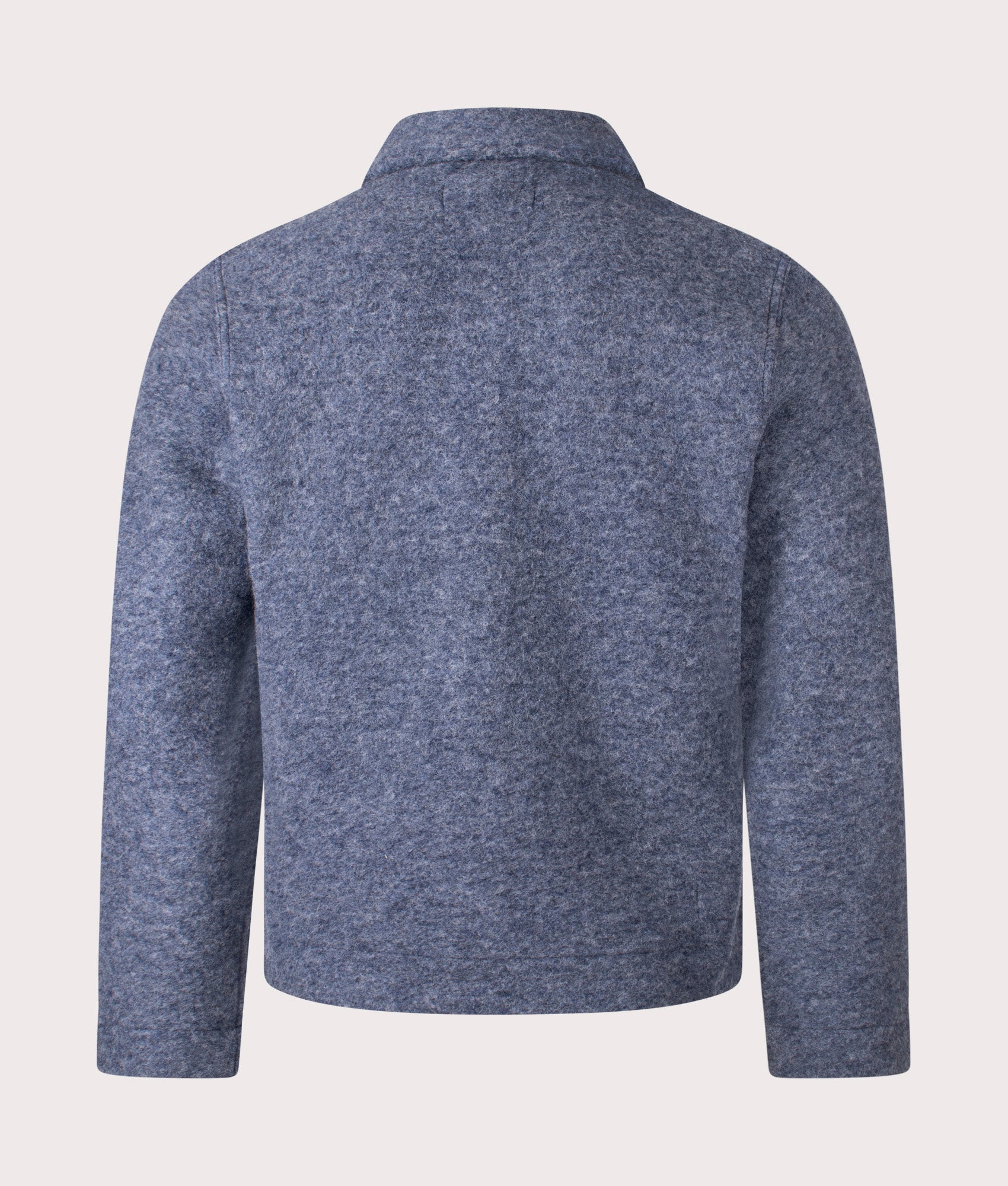 Universal Works Uniform Jacket in Slate Blue at EQVVS Menswear. Back shot.