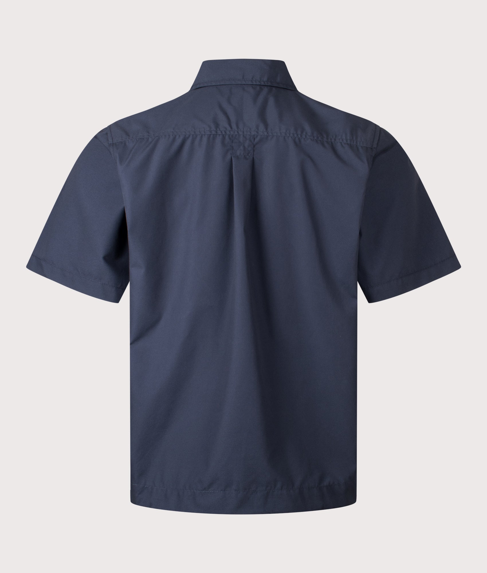 Universal Works Recycled Polytech Z Tech Overshirt in Navy at EQVVS Menswear. Back shot.