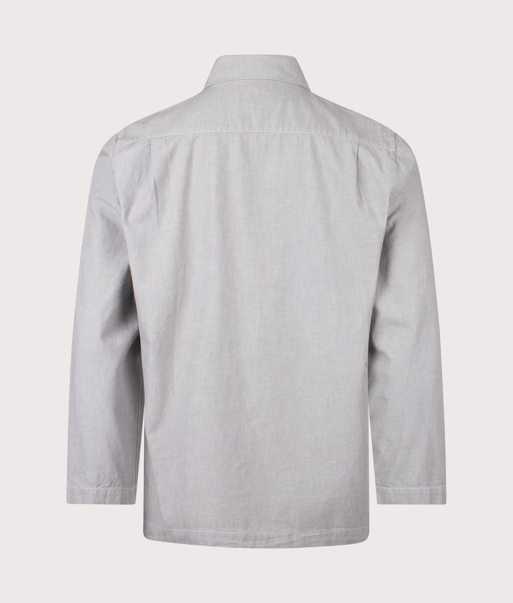 Universal Works Dockside Overshirt in Grey at EQVVS Menswear. Back shot.