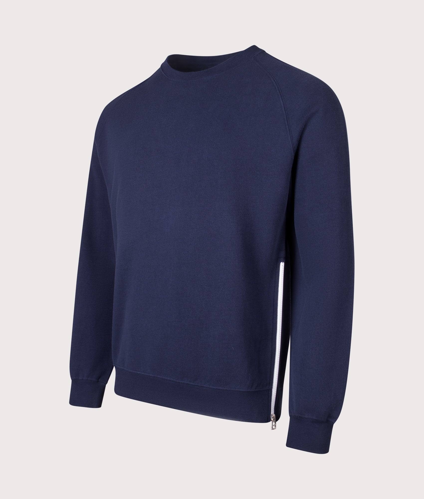 Universal Works Billy Sweatshirt in Navy at EQVVS Menswear. Angled front shot.