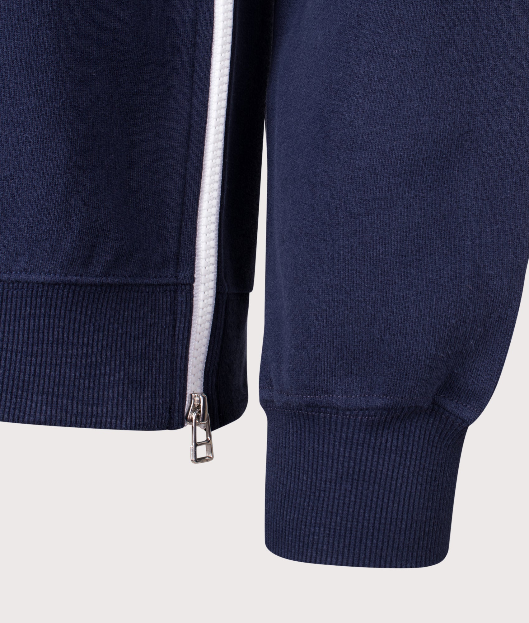 Universal Works Billy Sweatshirt in Navy at EQVVS Menswear. Detail shot.