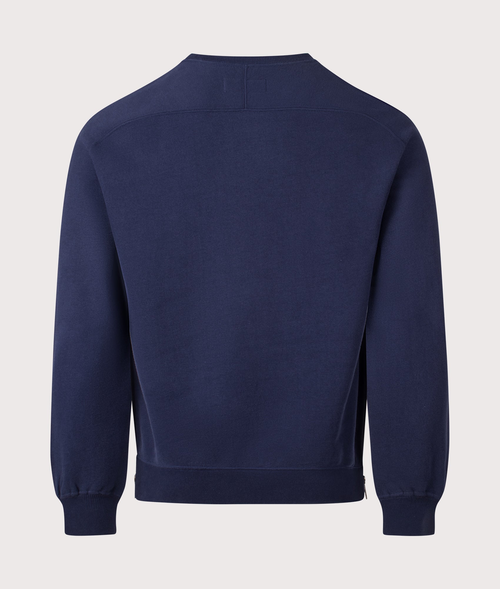 Universal Works Billy Sweatshirt in Navy at EQVVS Menswear. Back shot.