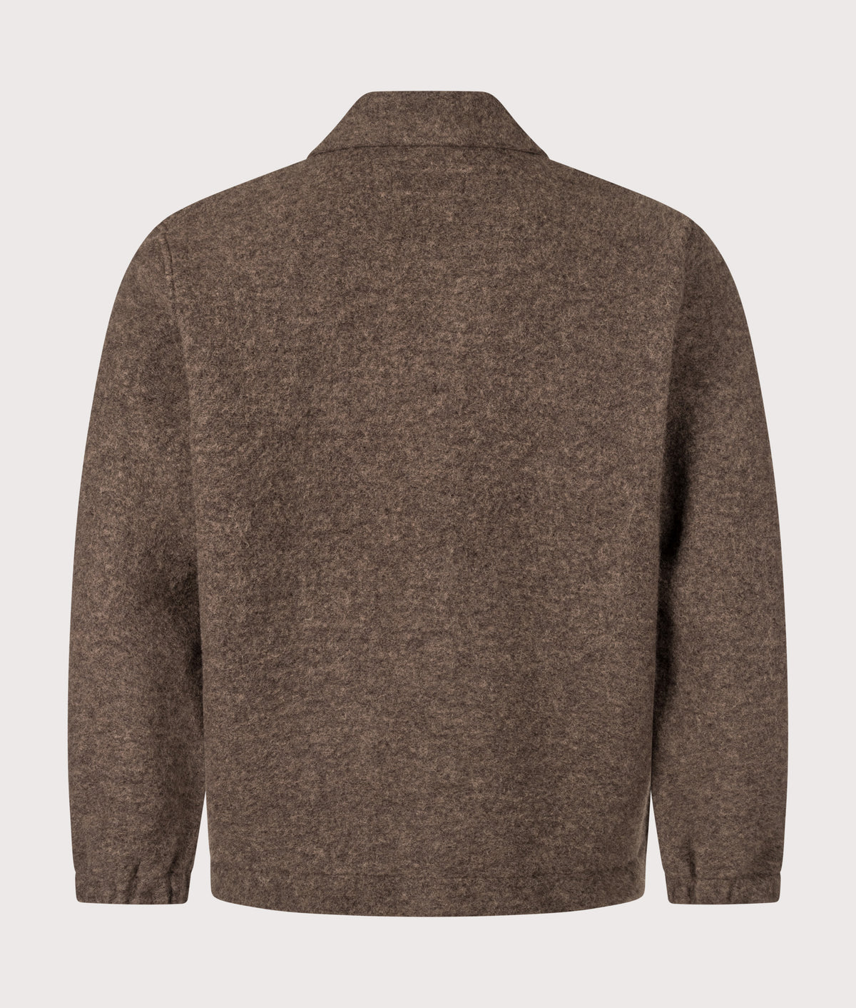 Universal Works Relaxed Fit Rams Jacket in Brown Marl at EQVVS Menswear. Back shot.