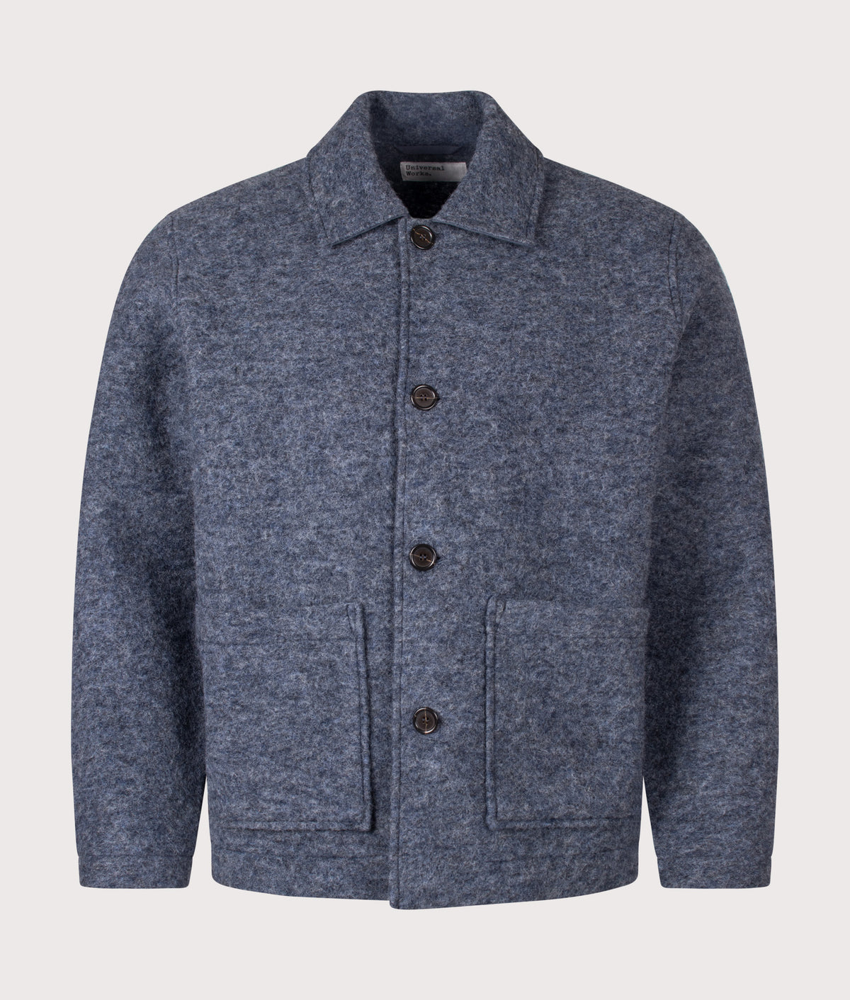 Universal Works Relaxed Fit Rams Jacket in  Slate Blue at EQVVS Menswear. Front shot.