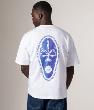 Faded Relaxed Fit NSC Face T-Shirt in White at EQVVS Menswear. Model back shot.