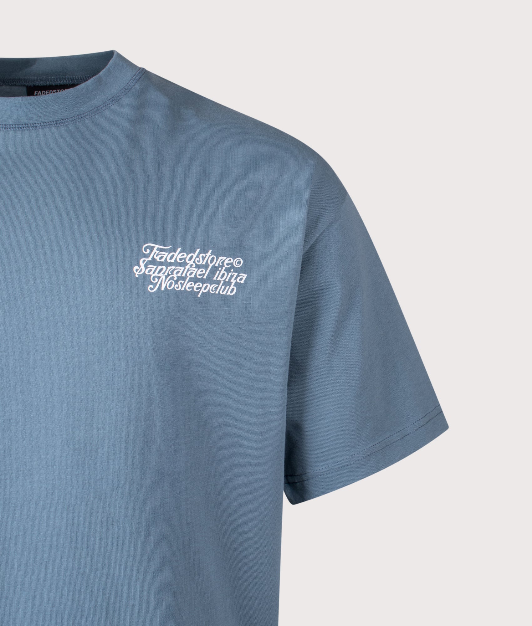 Faded Relaxed Fit NSC Face T-Shirt in Basalt at EQVVS Menswear. Detail shot.