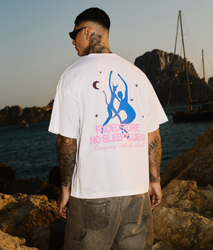 Faded Devil T-Shirt in White at EQVVS Menswear. Campaign shot.