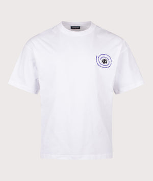 Relaxed Fit NSC Circle Eye T-Shirt in White | 100% Cotton | Faded | Shot at EQVVS | Front shot 