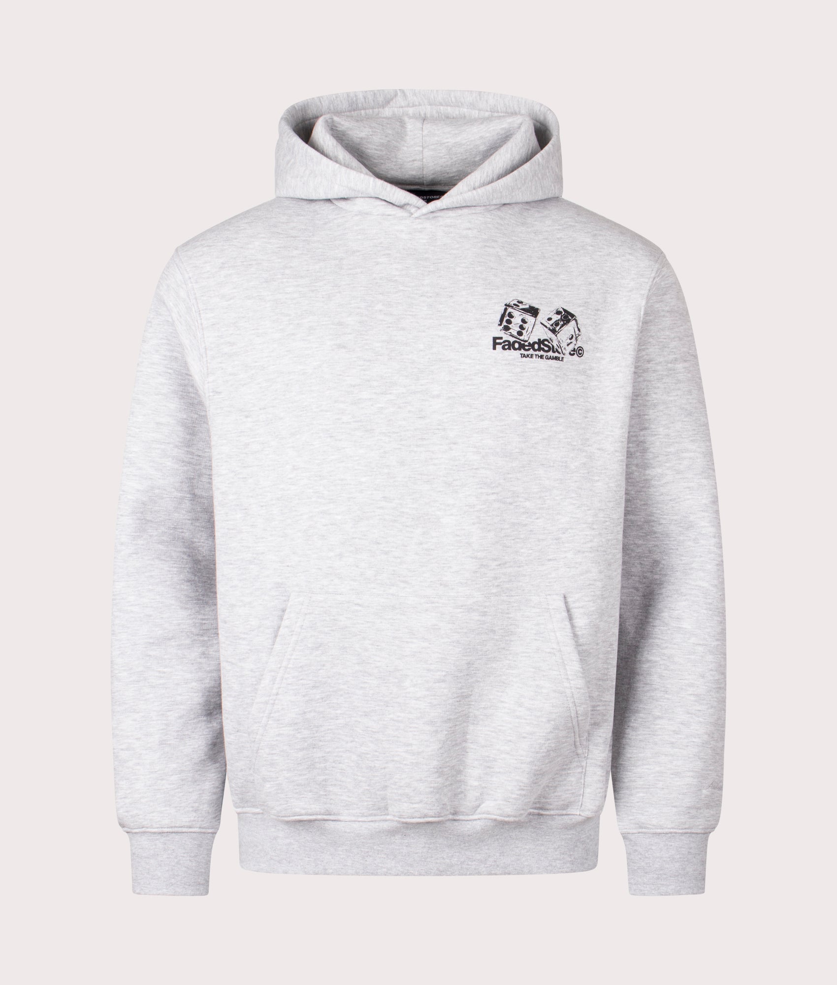 Faded Relaxed Fit Dice Hoodie in Grey Marl at EQVVS Menswear. Front shot. 