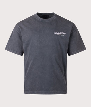 Relaxed Fit Mushroom Sketch T-Shirt in Washed Black | 100% Cotton | Faded | Shot at EQVVS | Front detail shot 