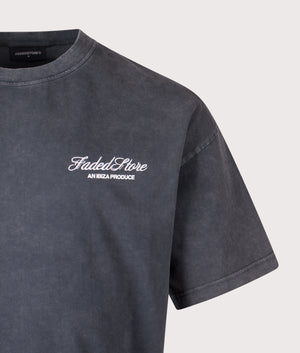 Relaxed Fit Mushroom Sketch T-Shirt in Washed Black | 100% Cotton | Faded | Shot at EQVVS | Front detail shot 
