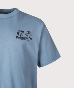 Relaxed Fit Take The Gamble T-Shirt in Dusky Blue. 100% Cotton | Barbour Lifestyle | Shot at EQVVS | Front detail shot 