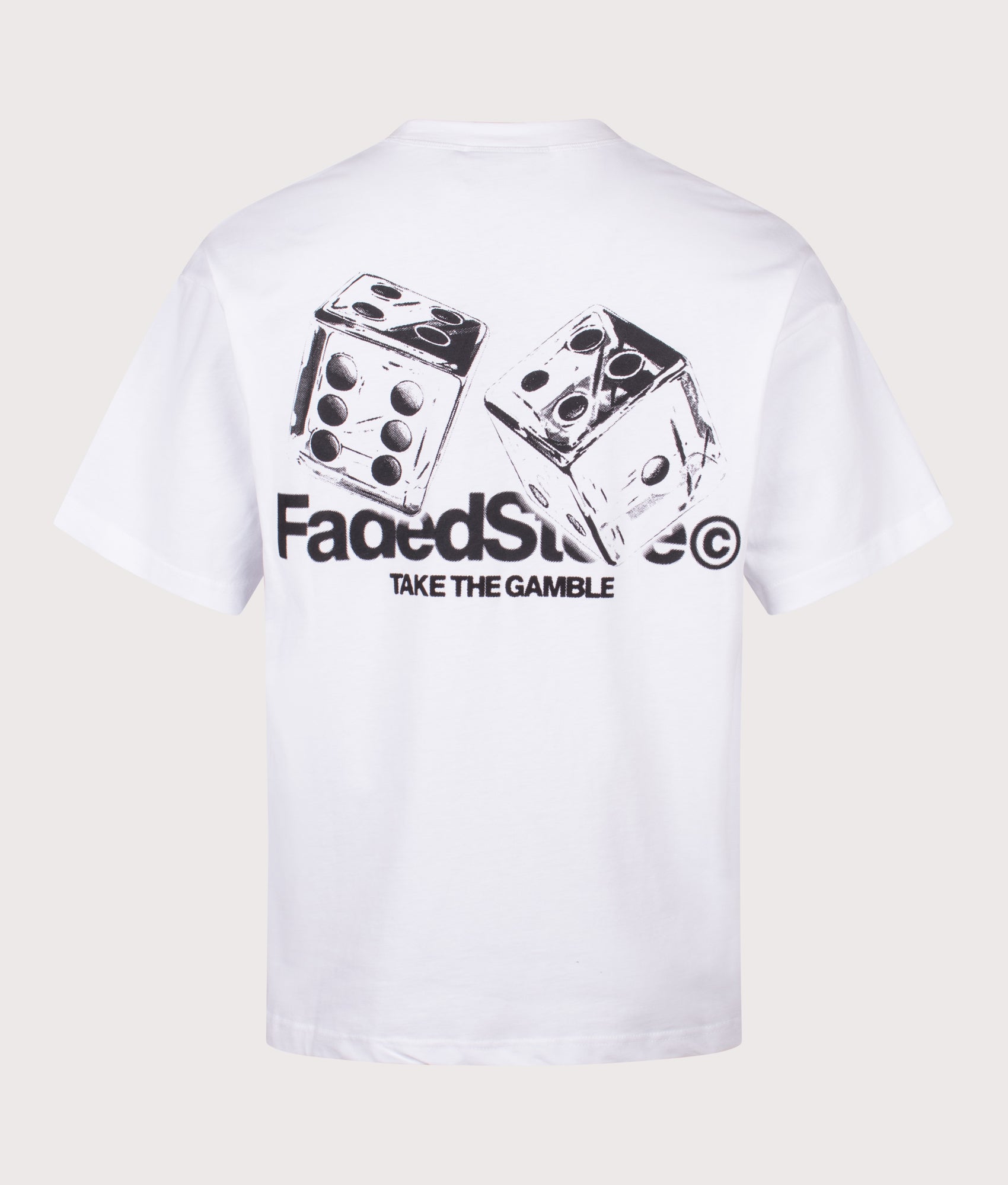 FADED Relaxed Fit Take The Gamble T-Shirt in White at EQVVS Menswear. Back detail shot.