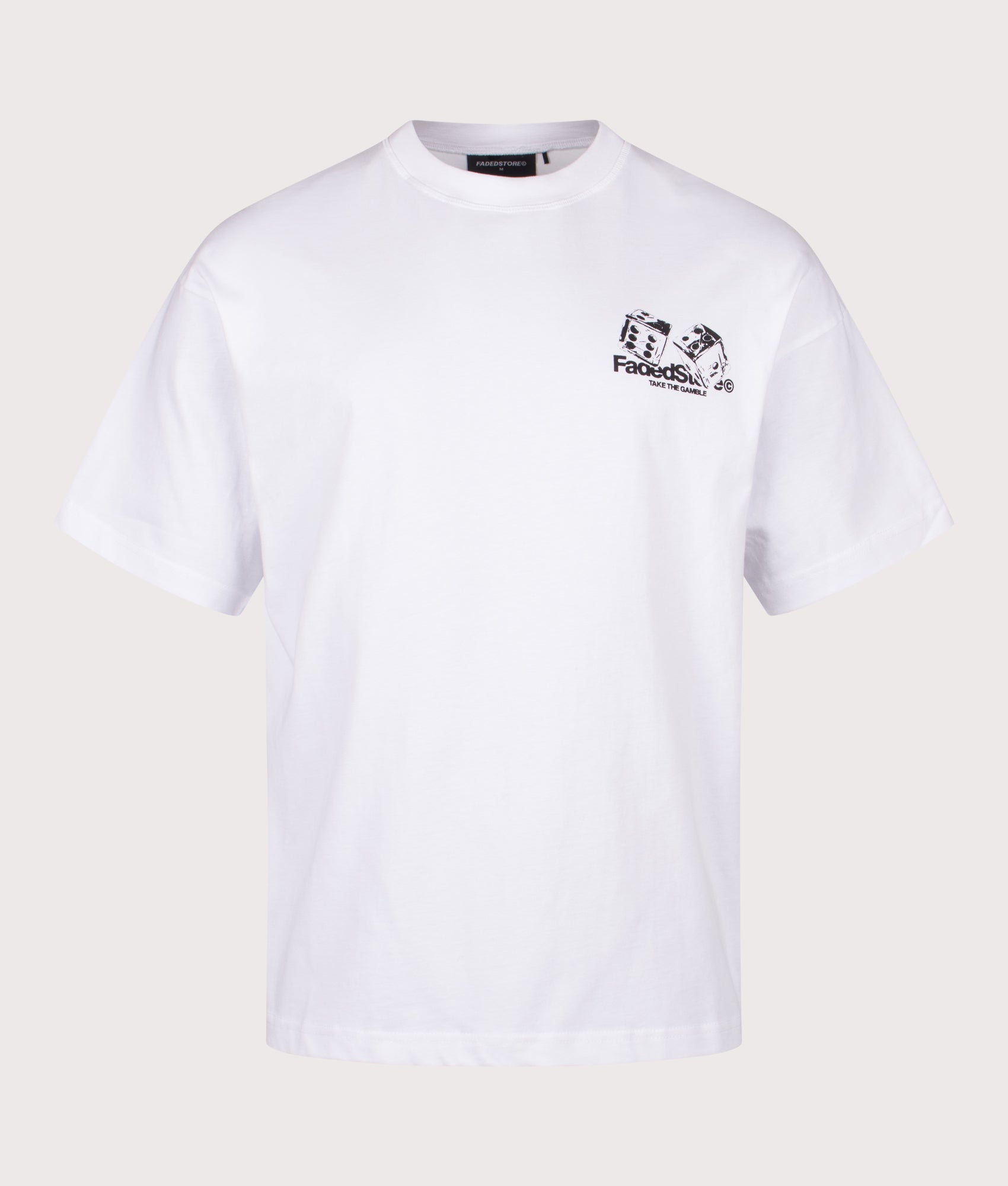 FADED Relaxed Fit Take The Gamble T-Shirt in White at EQVVS Menswear. Front shot.