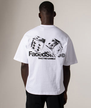 Relaxed Fit Take The Gamble T-Shirt in White. 100% Cotton | Barbour Lifestyle | Shot at EQVVS | Back model shot 