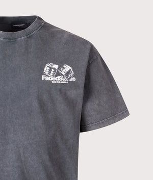Relaxed Fit Take The Gamble T-Shirt in Acid Wash. 100% Cotton | Barbour Lifestyle | Shot at EQVVS | Front detail shot 