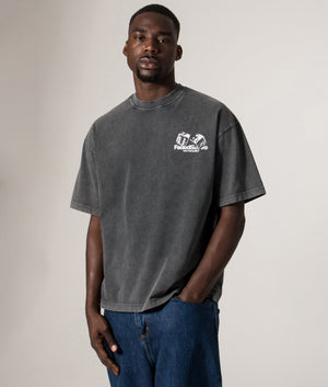 Faded Relaxed Fit Take The Gamble T-Shirt in Acid Wash at EQVVS Menswear.  Model front shot.