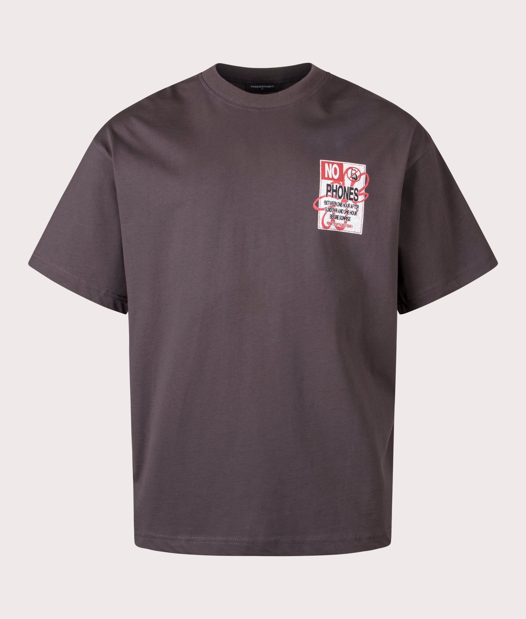 FADED No Phones T-Shirt in Grey at EQVVS Menswear. Front Shot.