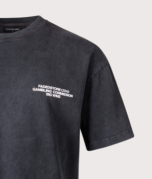 Relaxed Fit Big Wins T-Shirt in Black Wash | 100% Cotton | Faded | Shot at EQVVS | Front detail shot 