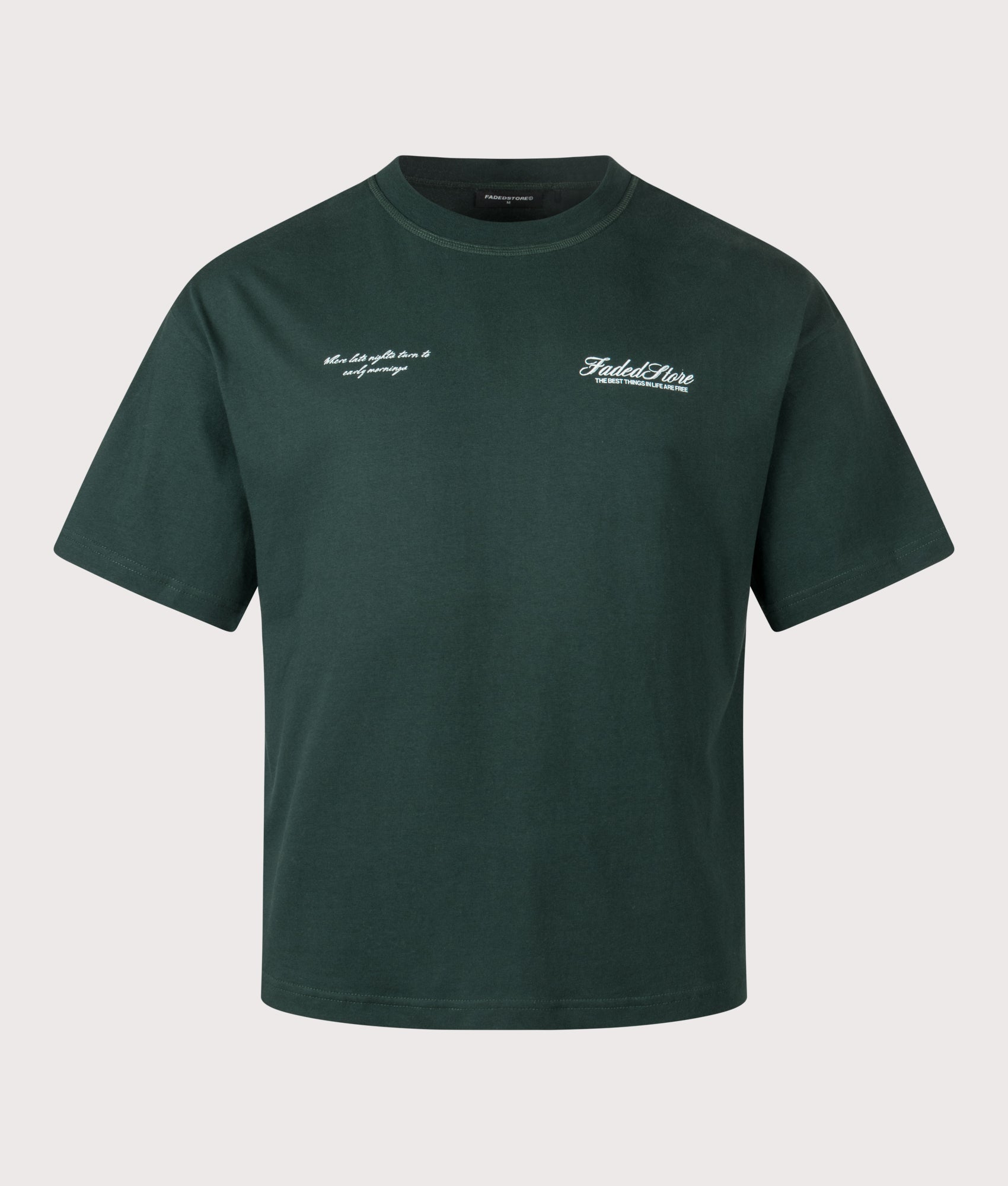 FADED Late Night T-Shirt in Forest Green at EQVVS Menswear. Front shot.