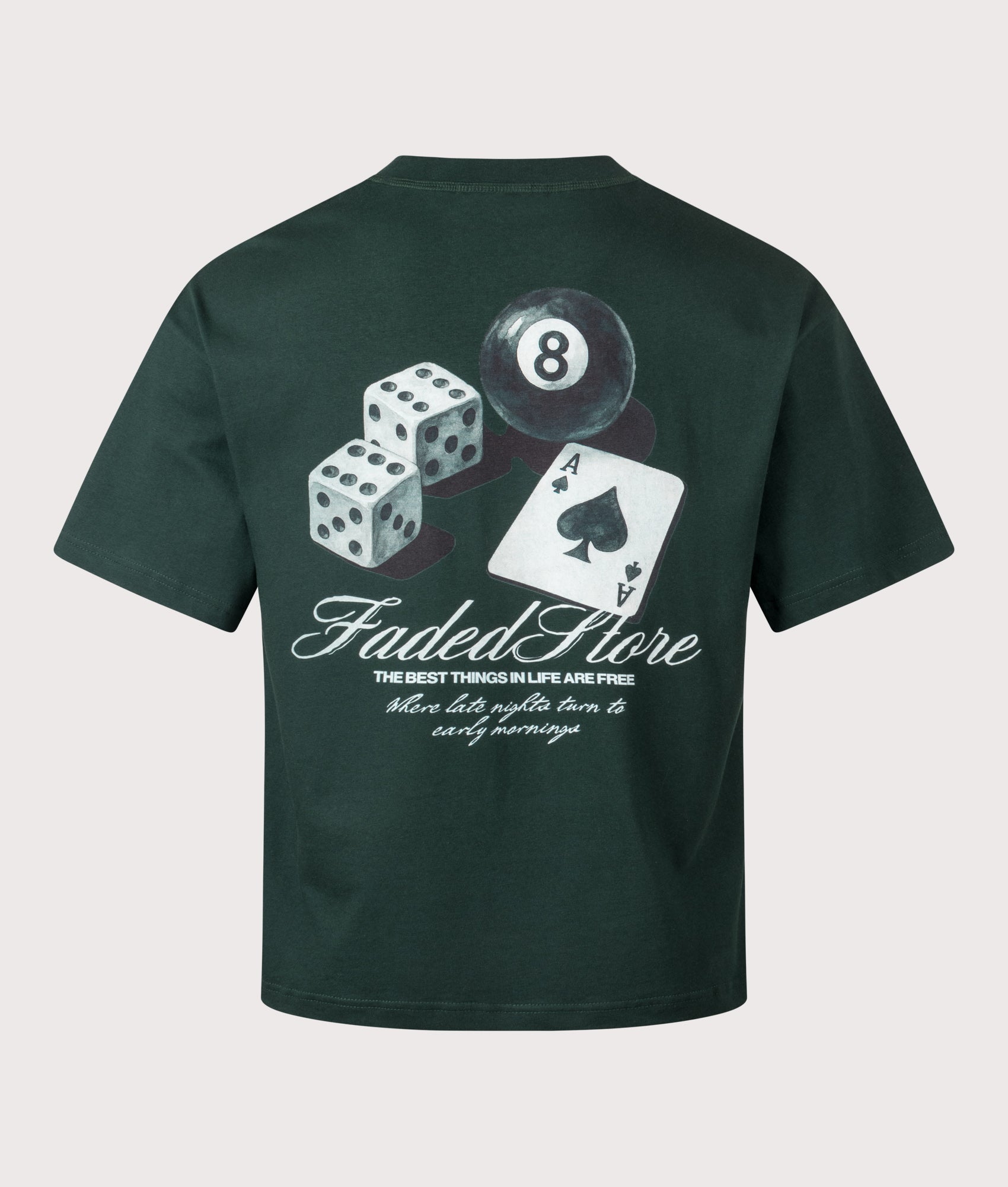 FADED Late Night T-Shirt in Forest Green at EQVVS Menswear. Back shot.