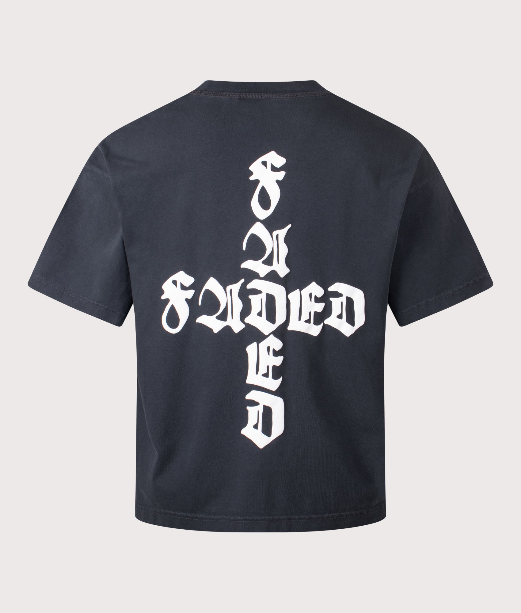 FADED Gothic T-Shirt in Washed Black at EQVVS Menswear. Back shot.