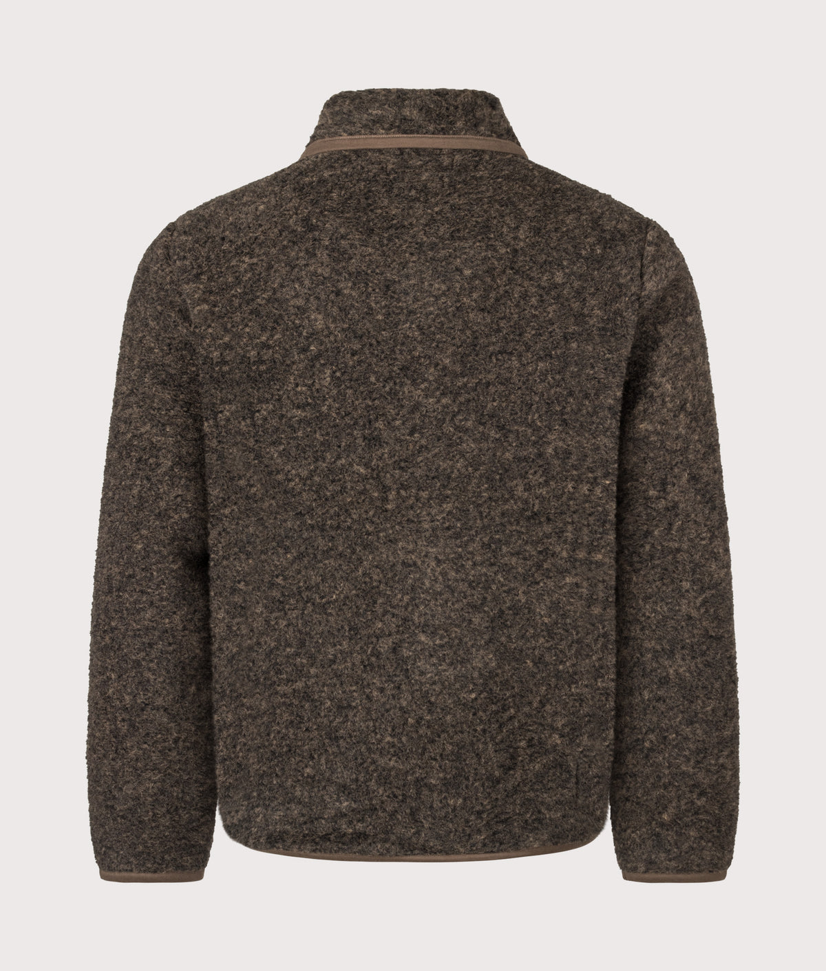 Universal Works Bouclet Fleece Lancaster Jacket in Brown at EQVVS Menswear. Back shot.