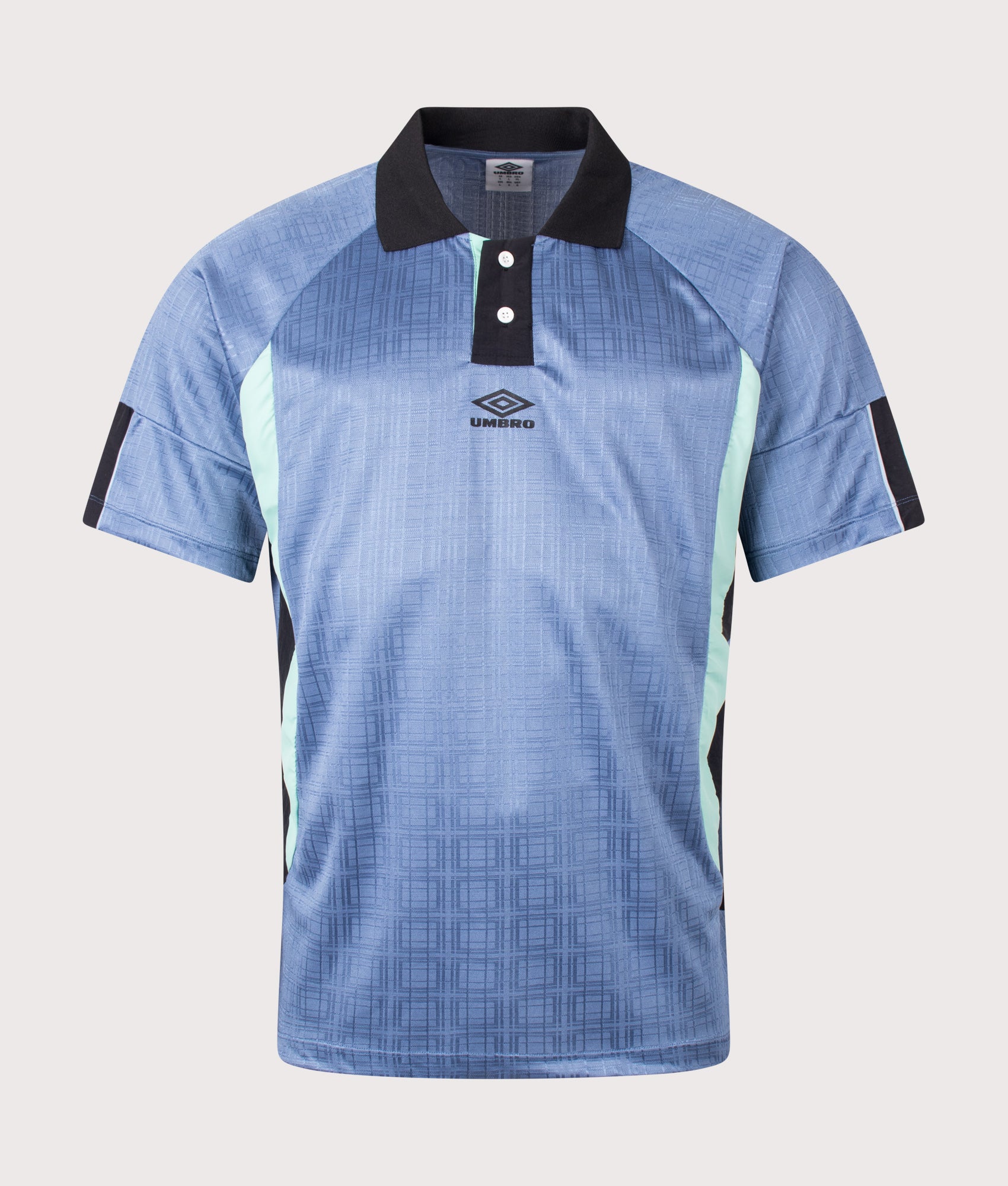 Umbro Football Shirt in Infinity, Black and Ocean Wave at EQVVS Menswear. Front shot.